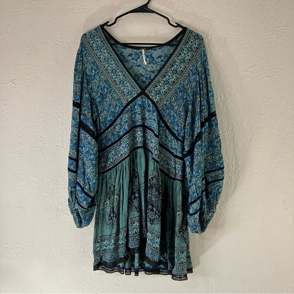 Free People Luna Scarf Print Tunic Top in Ocean Blue - Picture 2 of 12